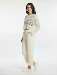 Uzun Kollu Bisiklet Yaka Triko Crop Ajurlu Kazak