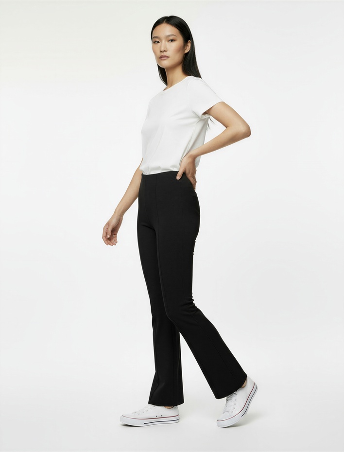  Nervürlü Pamuklu Slim Fit İspanyol Paça Tayt Pantolon