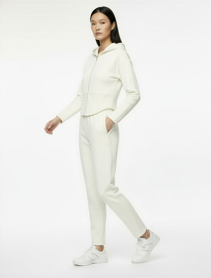  Kapüşonlu Slim Fit Fermuarlı Korse Detaylı Crop Hırka