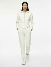 Şardonlu Kapüşonlu Slim Fit Fermuarlı Korse Detaylı Crop Hırka