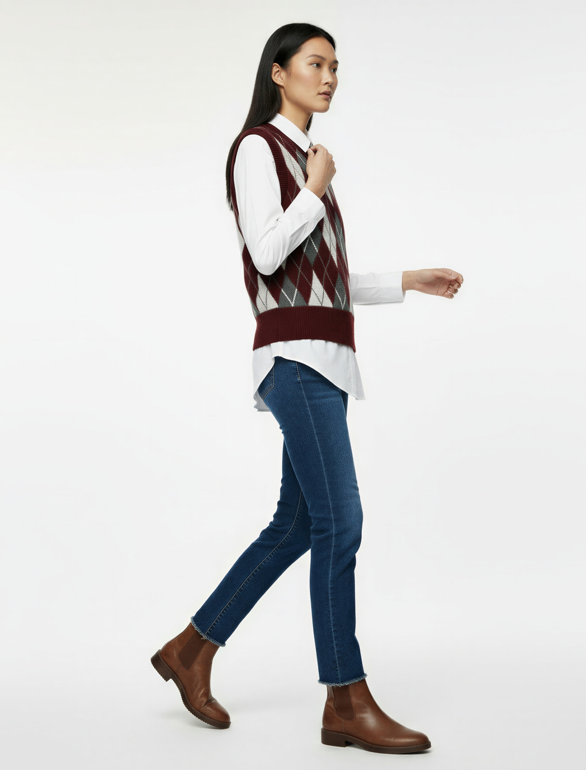   Bisiklet Yaka Kolsuz Triko Baklava Desenli Yelek