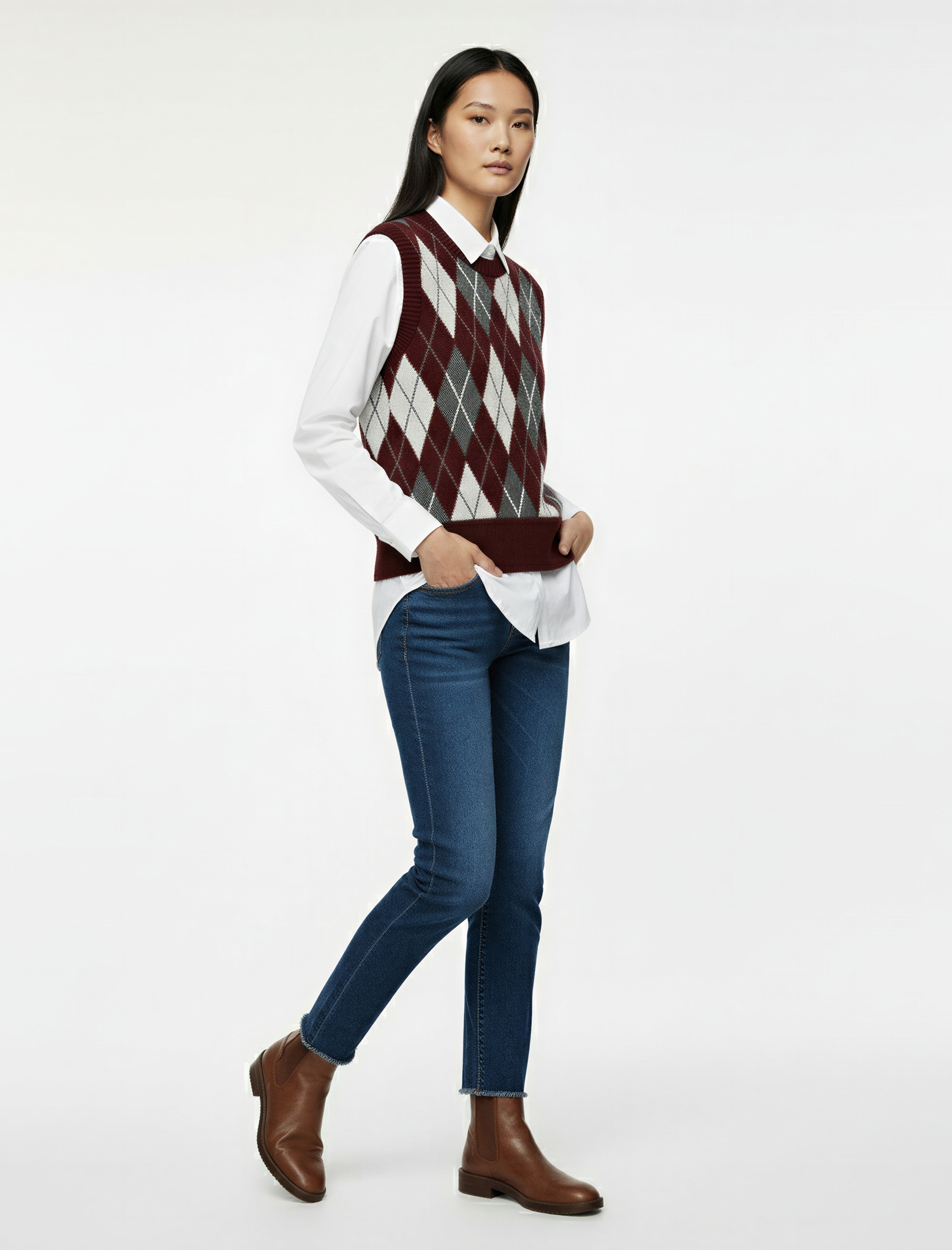   Bisiklet Yaka Kolsuz Triko Baklava Desenli Yelek