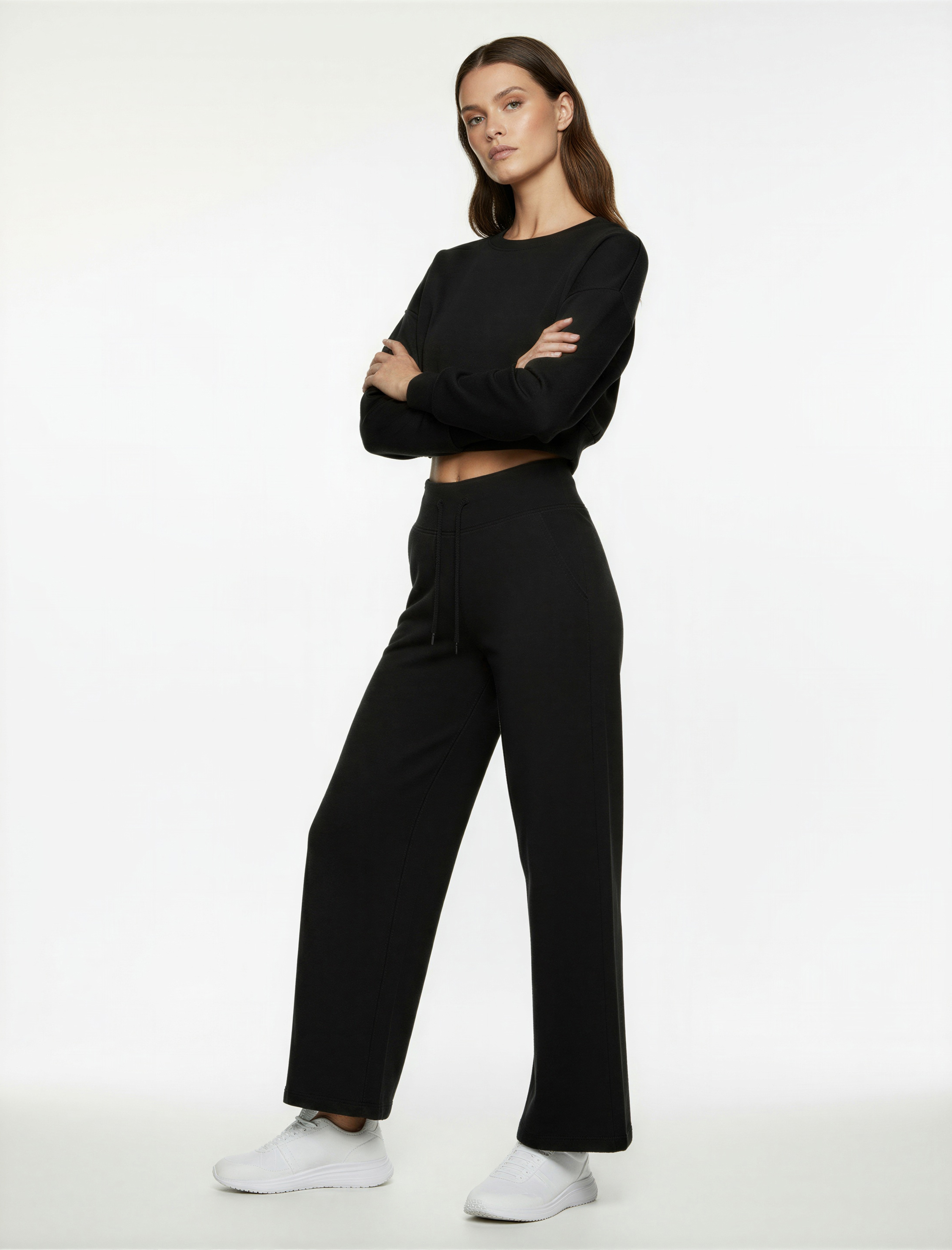   Rahat Kalıp Yüksek Bel Bağcıklı Cep Detaylı Geniş Paça Eşofman Altı