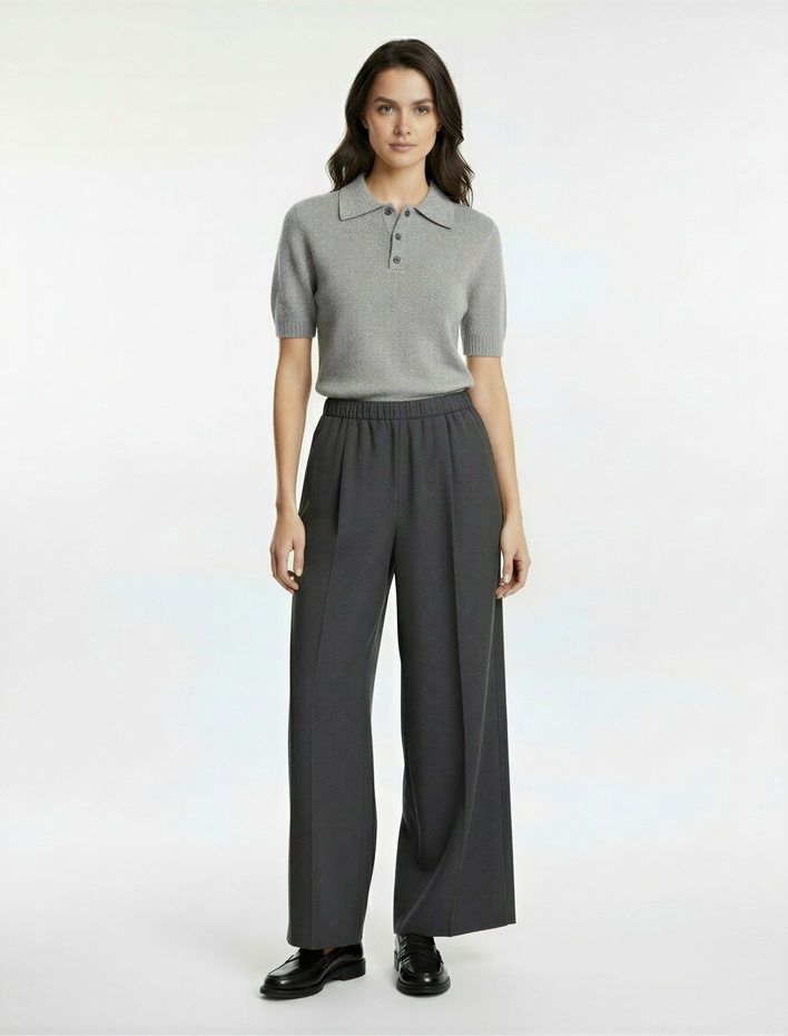  Lastikli Yüksek Bel Cepli Viskon Karışımlı Geniş Paça Pantolon