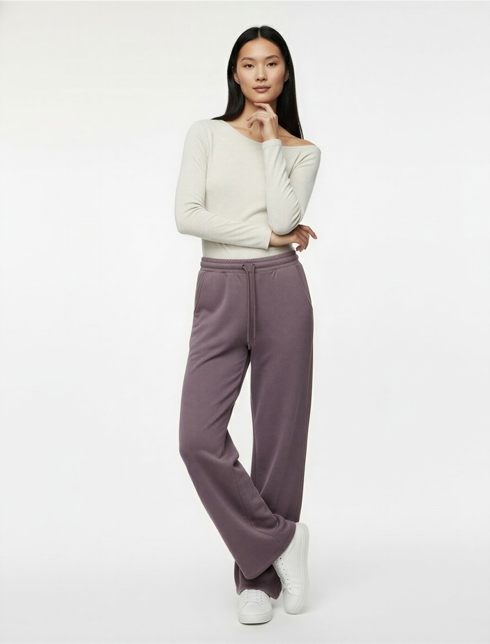  Rahat Kalıp Cep Detaylı Beli Bağcıklı Geniş Paça Eşofman Altı