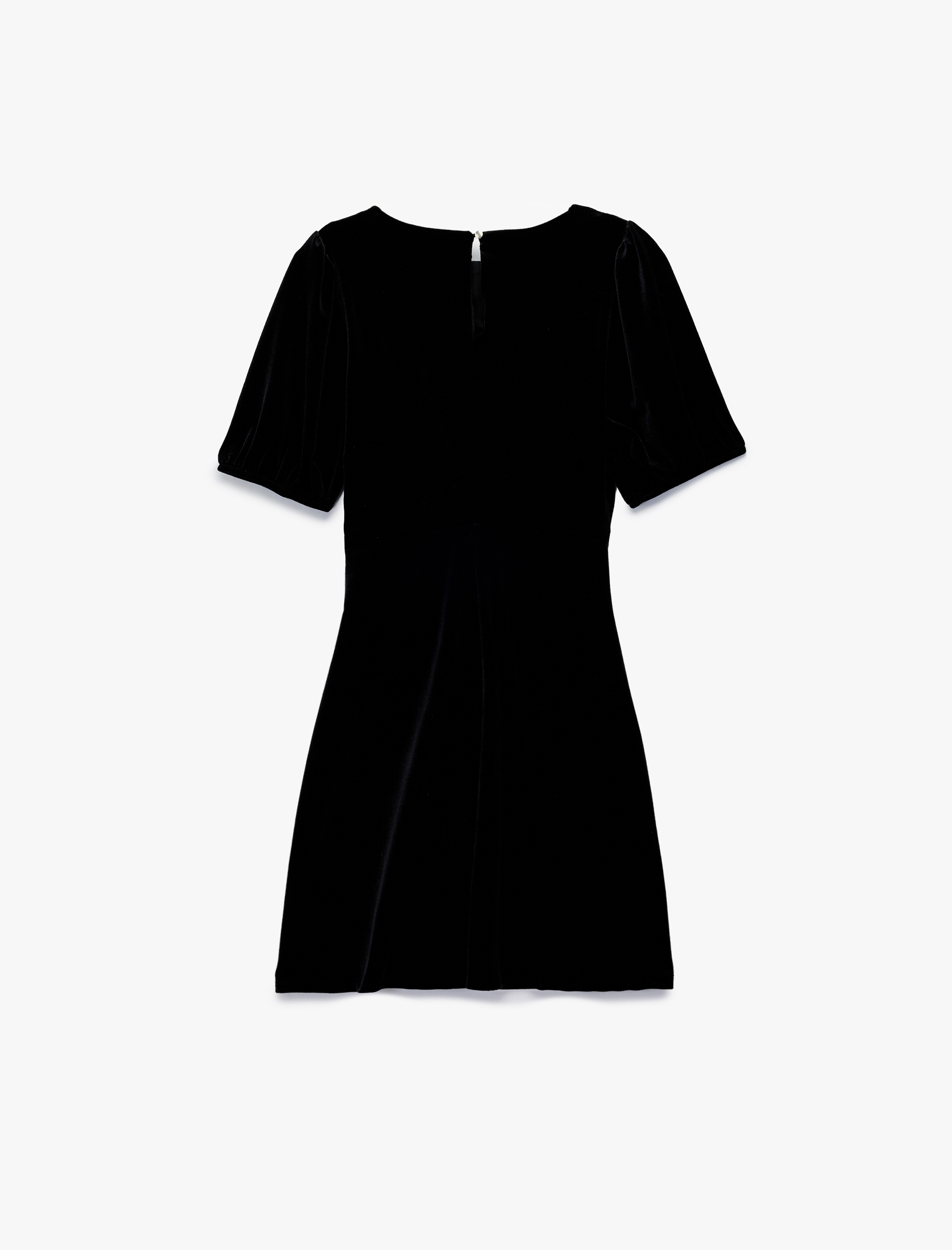   Bisiklet Yaka A Kesim Kısa Kollu Mini Kadife Elbise