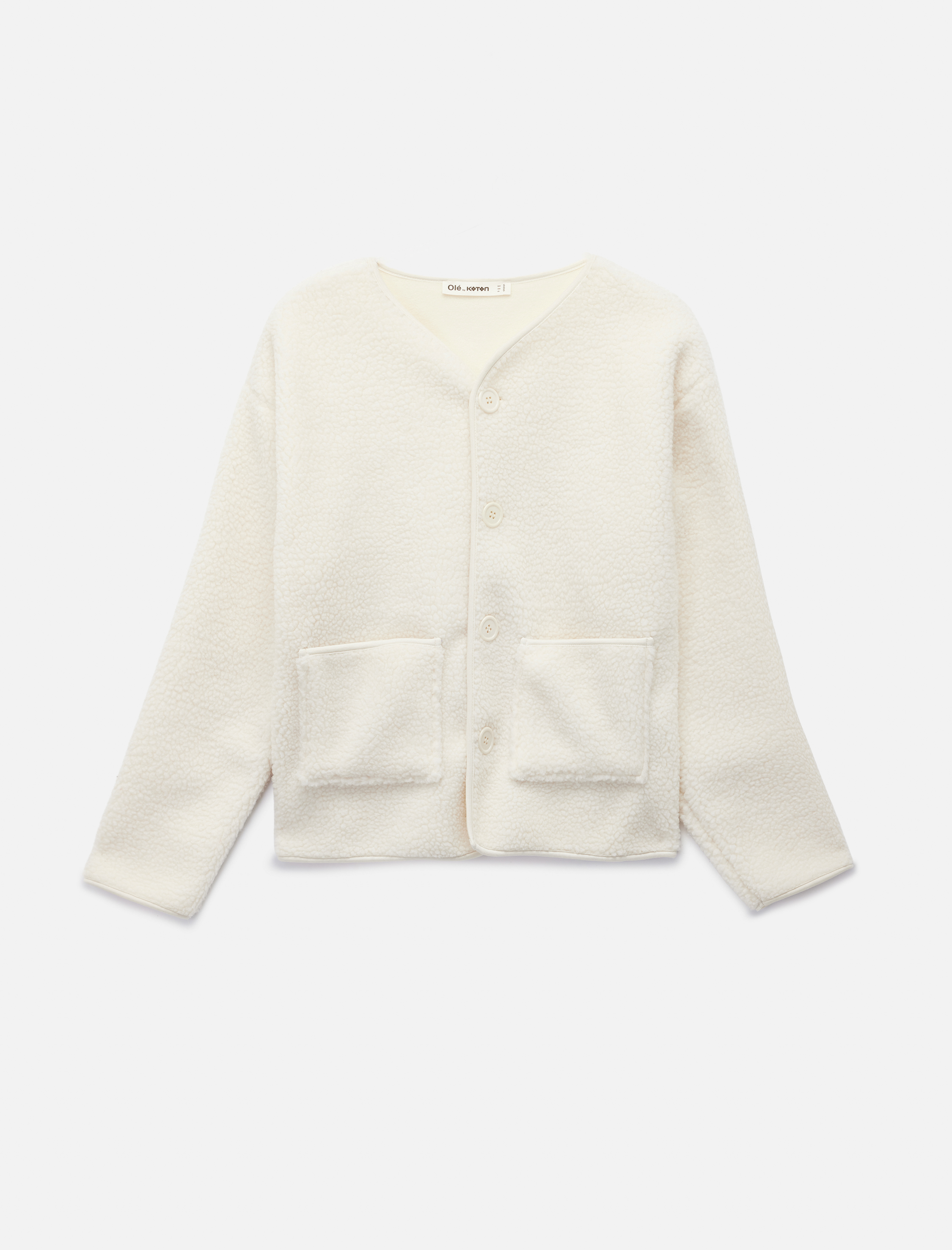   Uzun Kollu Düğmeli Cep Detaylı Bisiklet Yaka Peluş Ceket