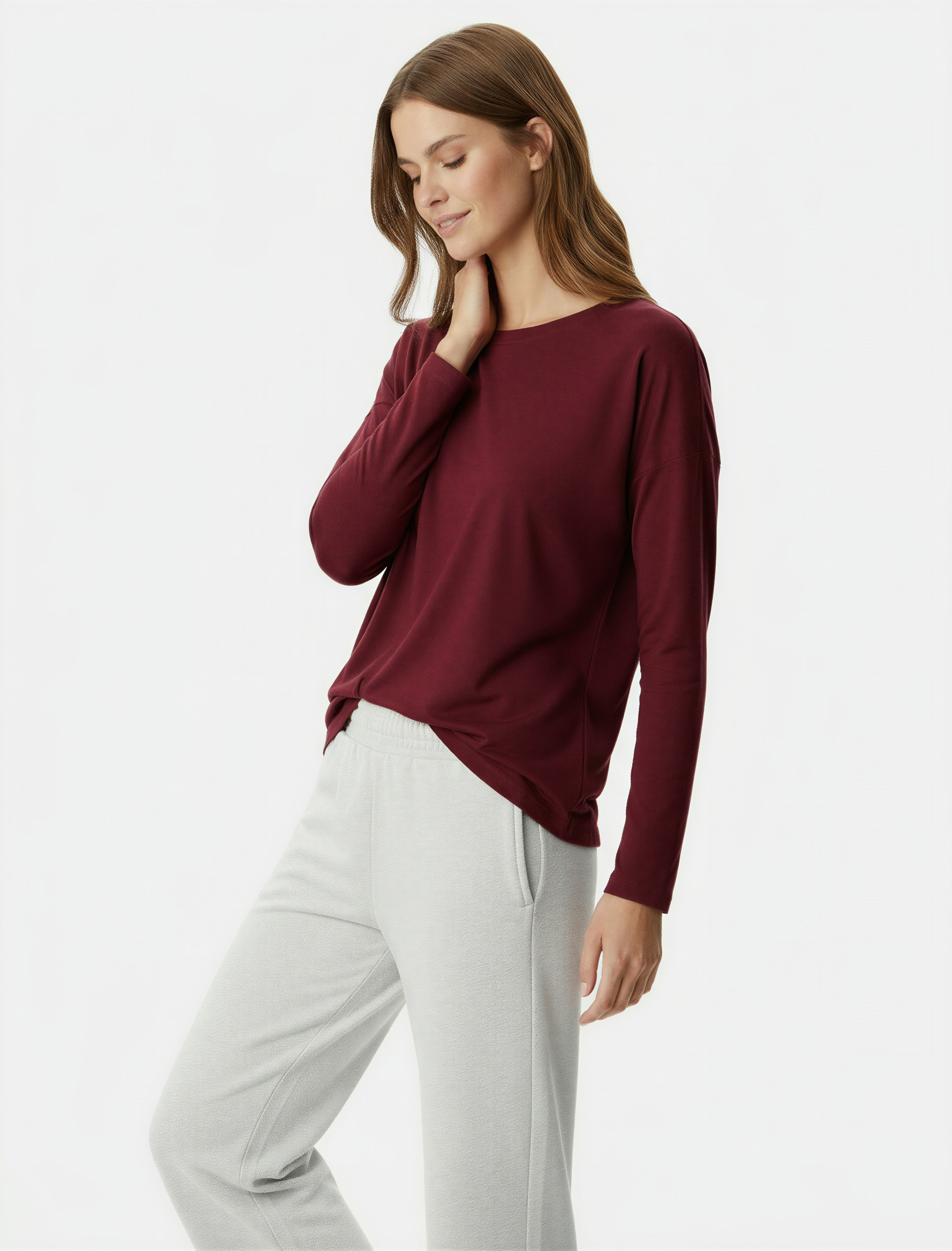   Uzun Kollu Bisiklet Yaka Çizgili Tişört