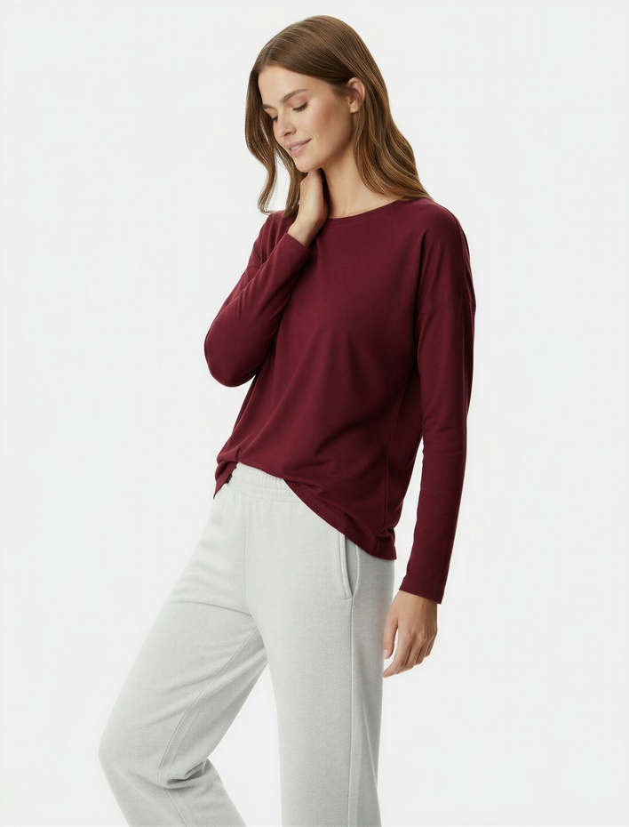  Uzun Kollu Bisiklet Yaka Çizgili Tişört