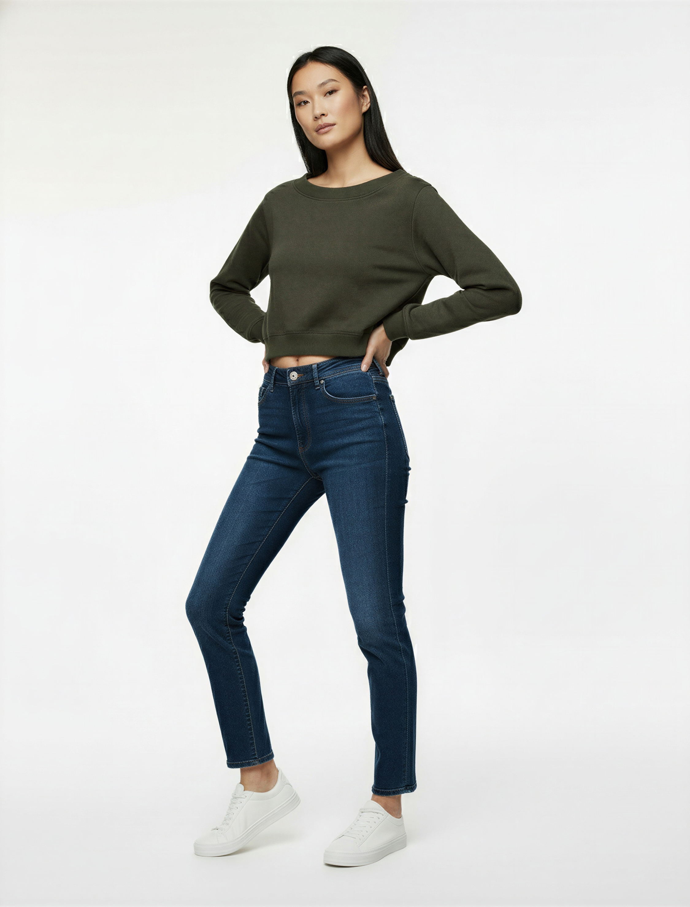   Viskon Karışımlı Kayık Yaka Omzu Açık Uzun Kollu Tişört