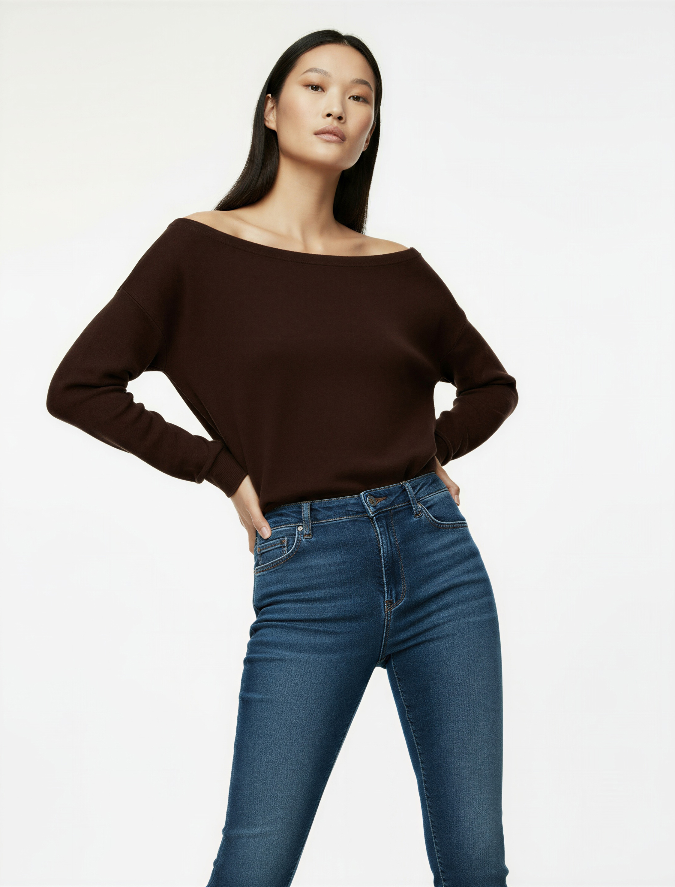   Rahat Kalıp Uzun Kollu Asimetrik Yaka Tişört