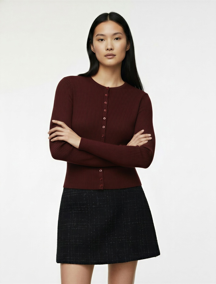  Slim Fit Uzun Kollu Düğmeli Bisiklet Yaka Triko Hırka