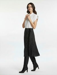 Viskon Puantiyeli Dantel Detaylı Midi Saten Çan Etek