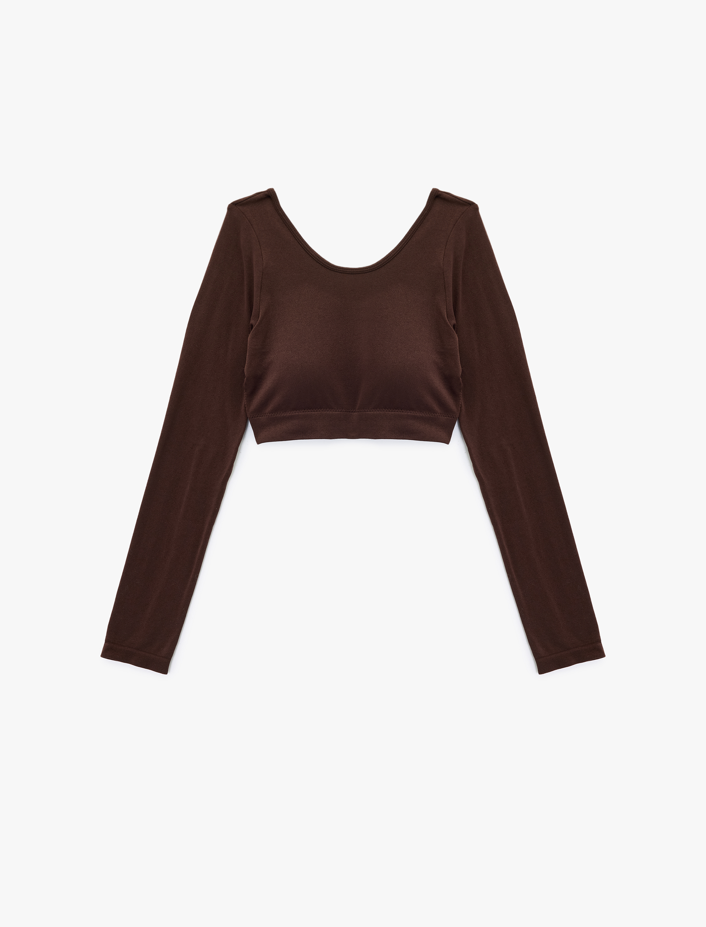   Sırt Detaylı Kayık Yaka Uzun Kollu Crop Spor Tişört