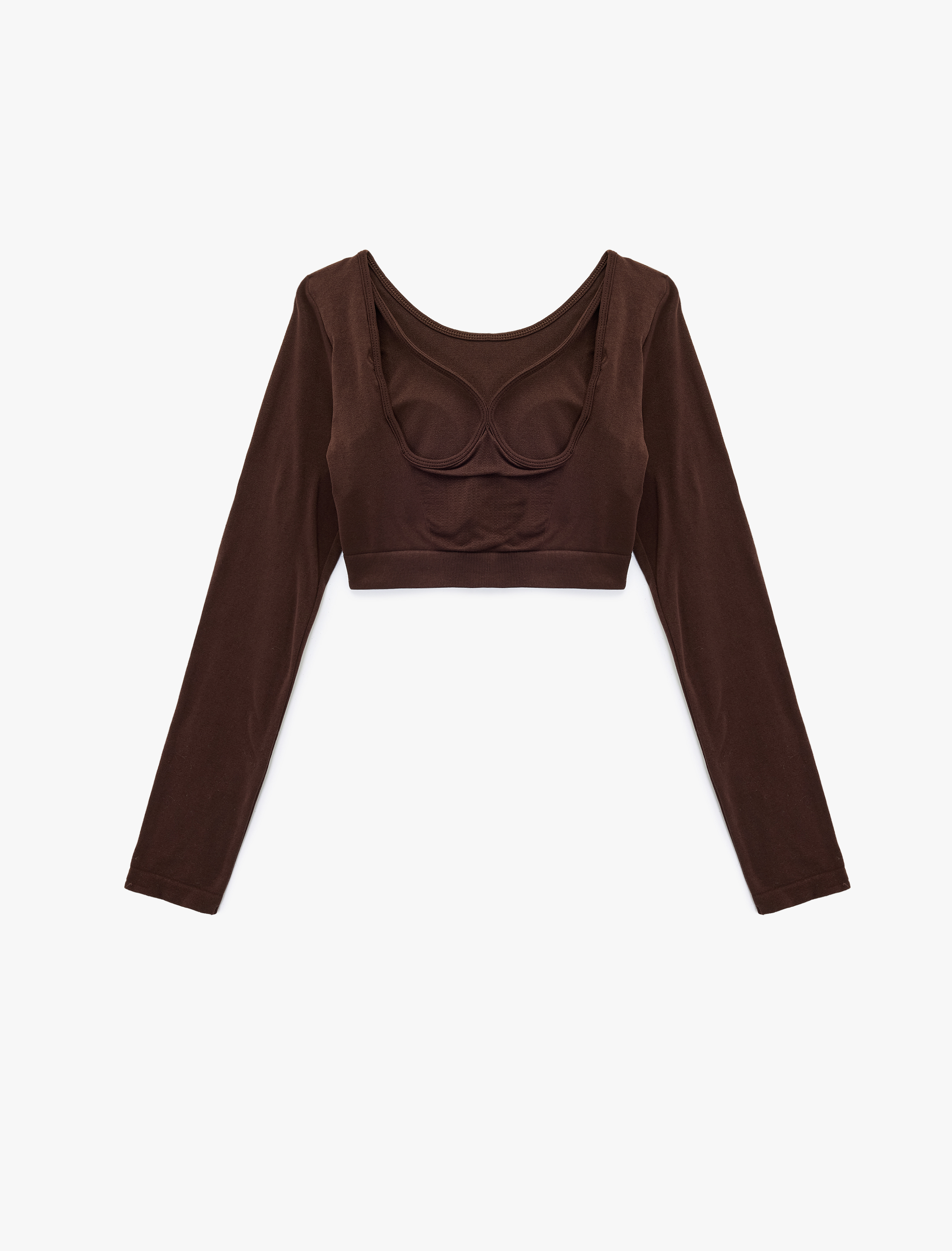   Sırt Detaylı Kayık Yaka Uzun Kollu Crop Spor Tişört