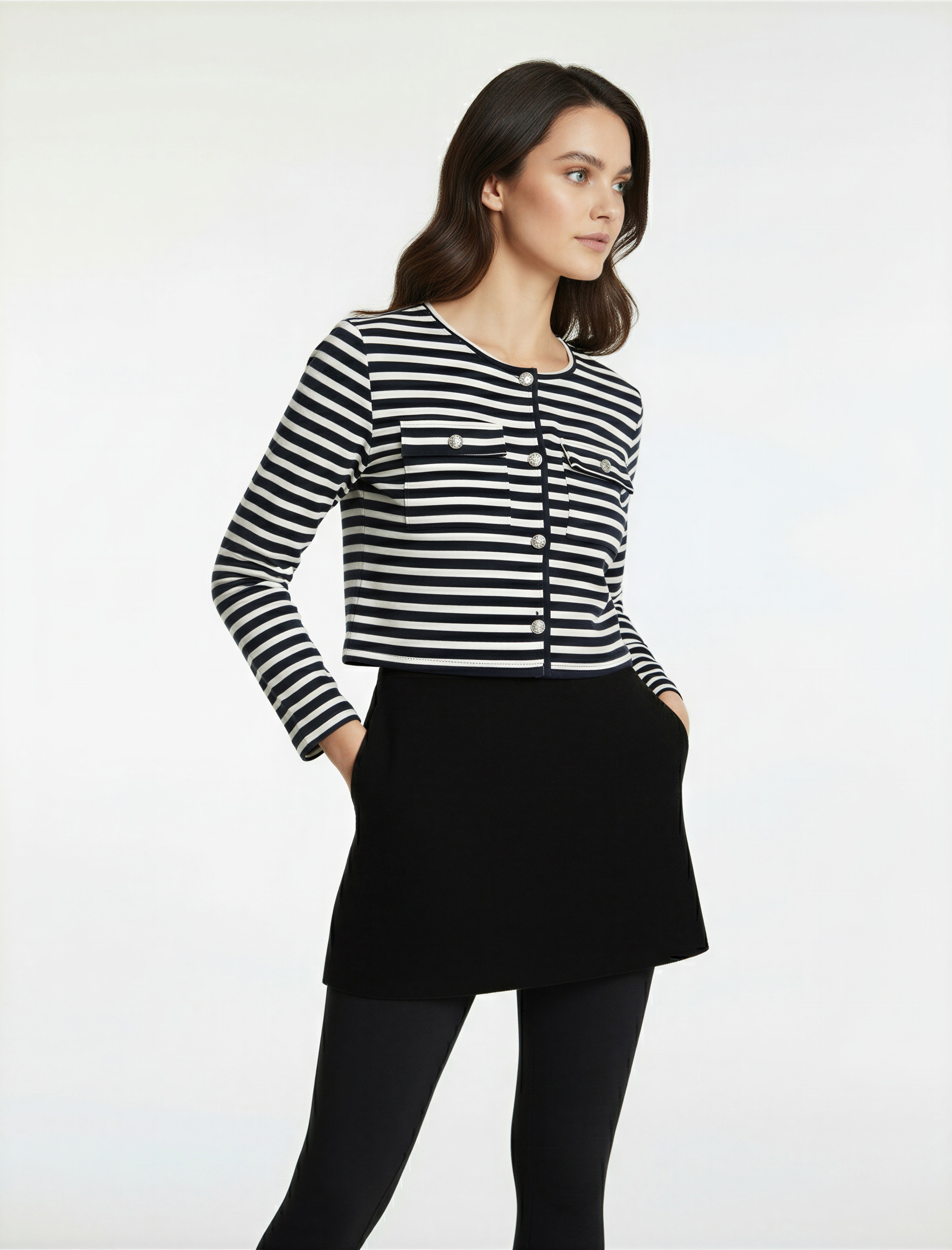   Düğmeli Pamuklu Uzun Kollu Bisiklet Yaka Çizgili Hırka