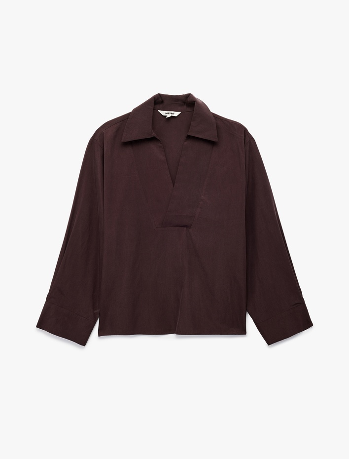  Uzun Kollu V Gömlek Yaka Bluz