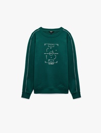 Bisiklet Yaka Uzun Kollu Baskılı Şardonlu Sweatshirt