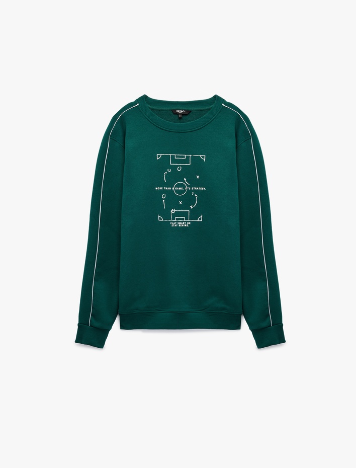  Bisiklet Yaka Uzun Kollu Baskılı Şardonlu Sweatshirt