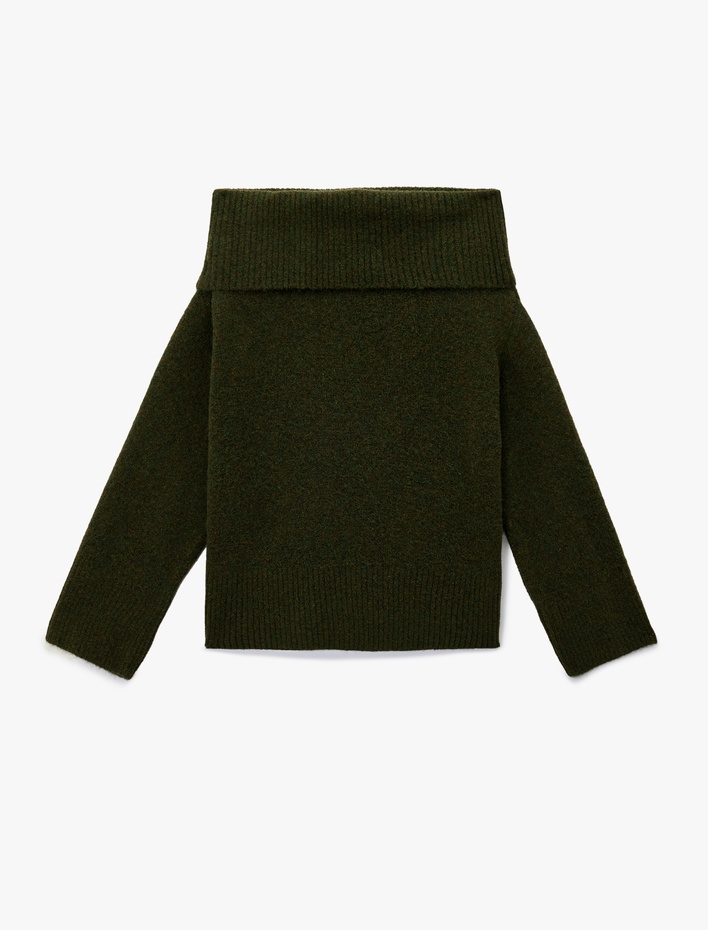  Uzun Kollu Omzu Açık Triko Kazak