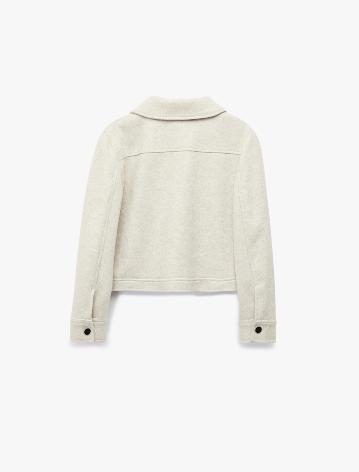  Kısa Kaban Kaşe Cepli Uzun Kollu Fermuarlı