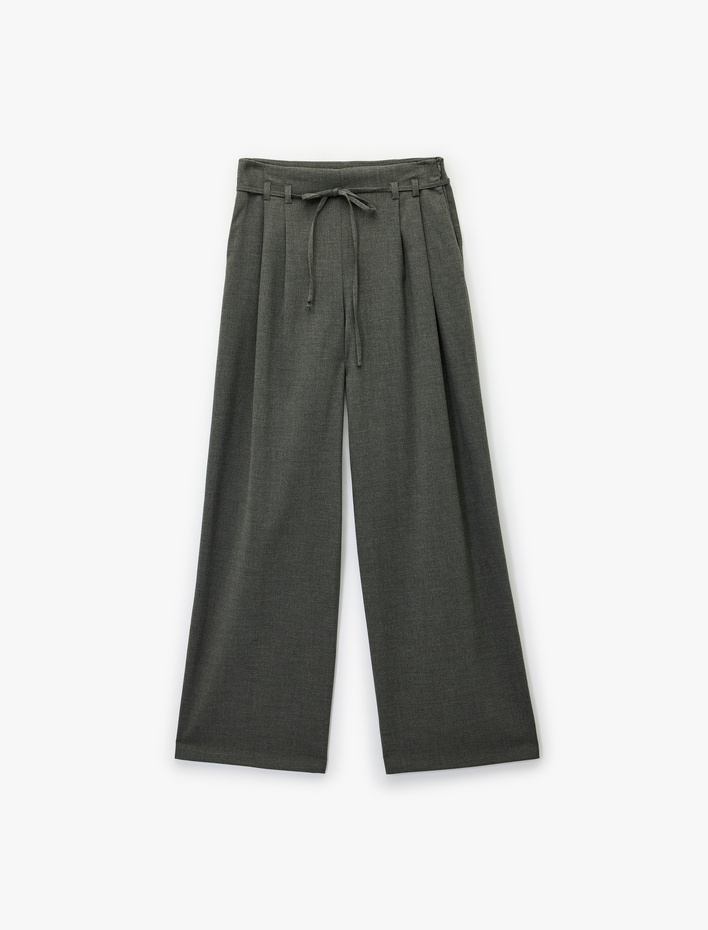  Beli Bağcıklı Cepli Geniş Paça Palazzo Pantolon