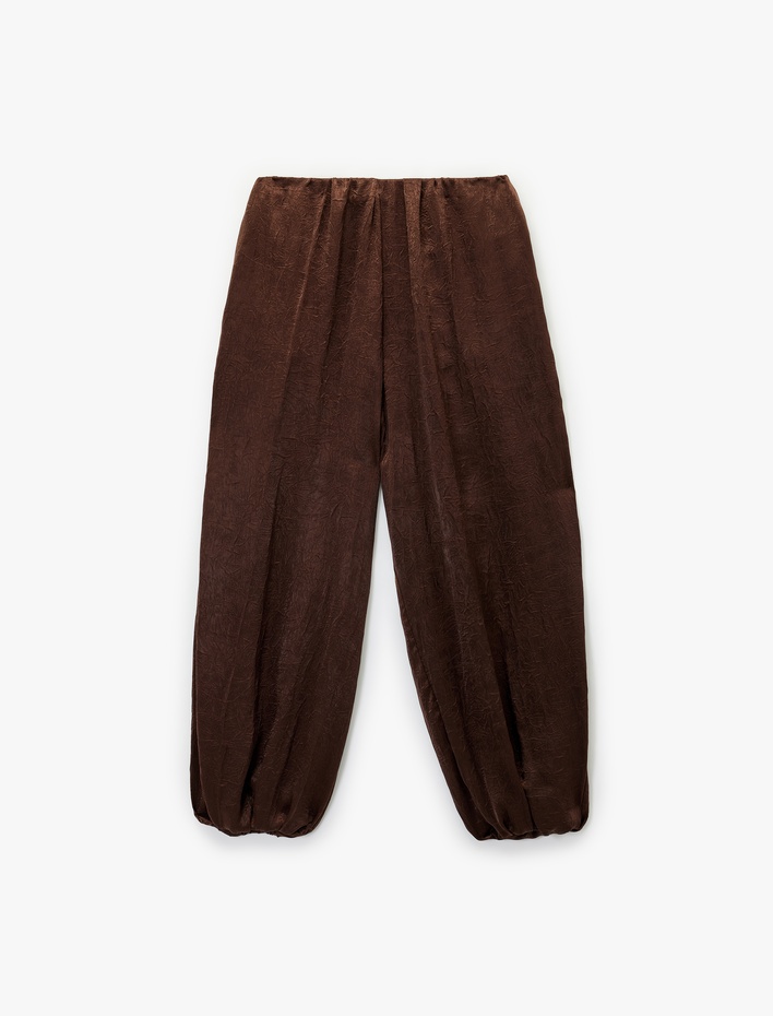  Bilek Boy Bol Kesim Dokulu Saten Harem Pantolon
