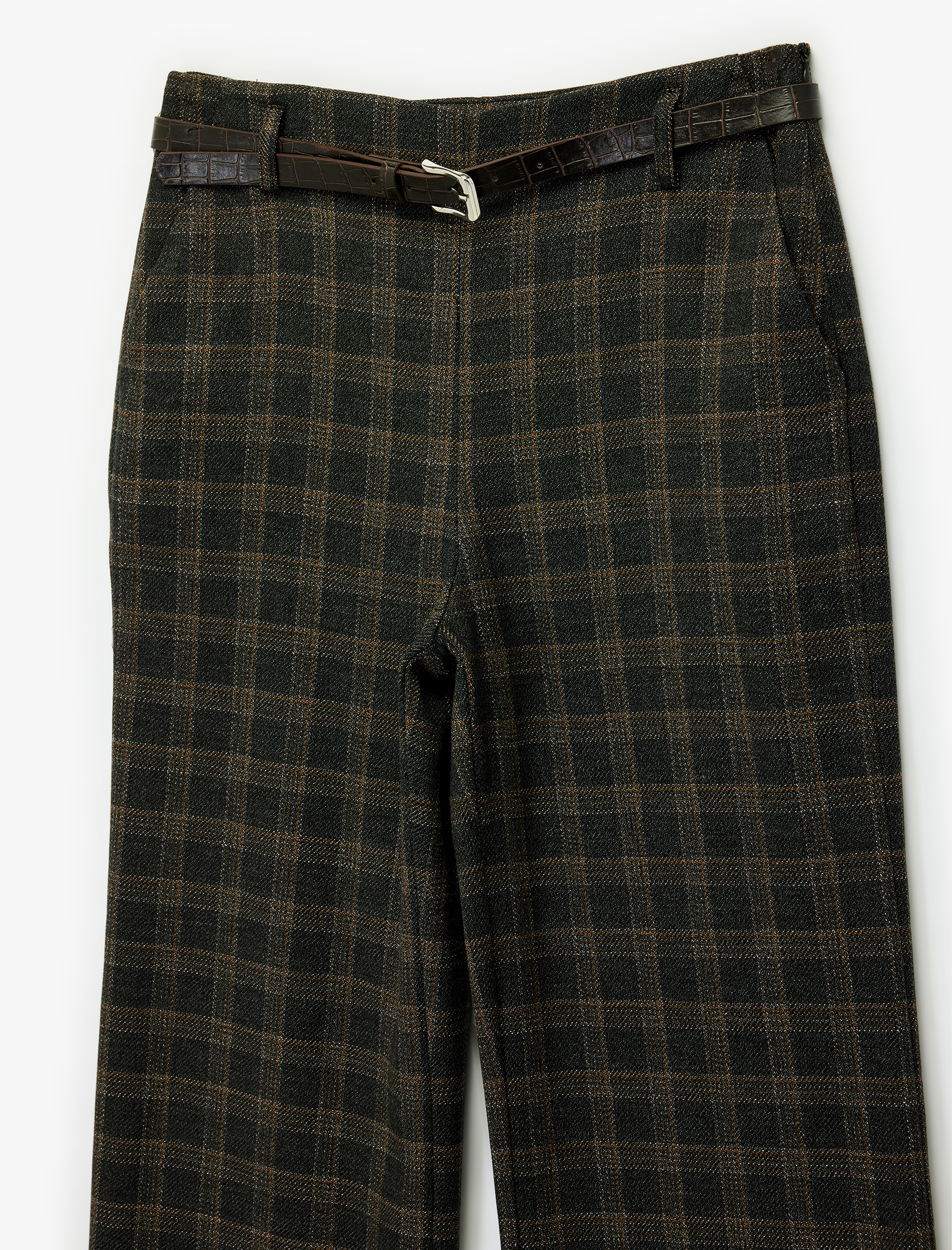   Koton X Melis Ağazat - Kemer Detaylı Cepli Ekose Palazzo Pantolon