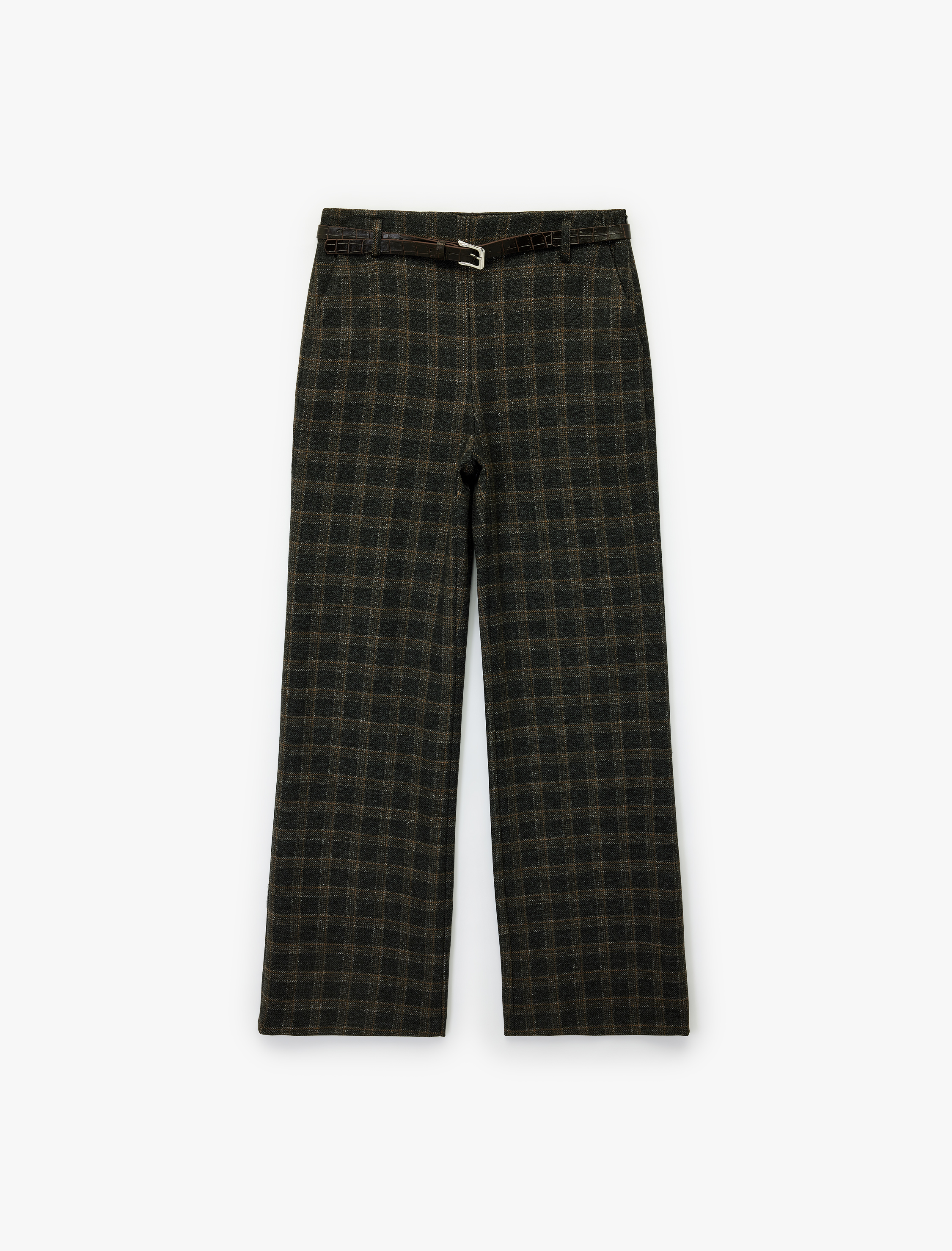   Koton X Melis Ağazat - Kemer Detaylı Cepli Ekose Palazzo Pantolon