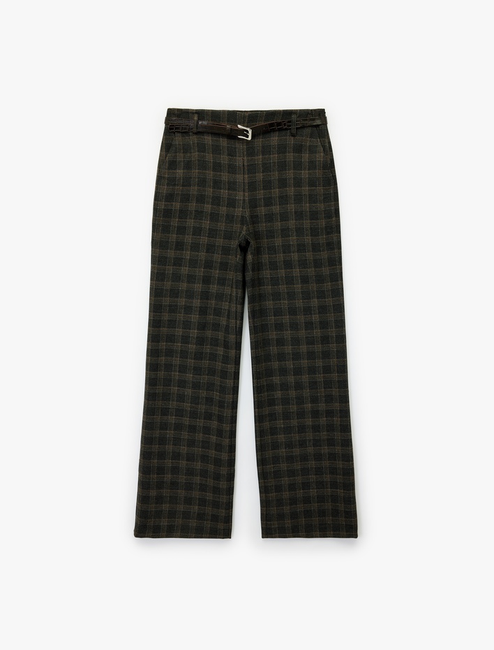  Koton X Melis Ağazat - Kemer Detaylı Cepli Ekose Palazzo Pantolon