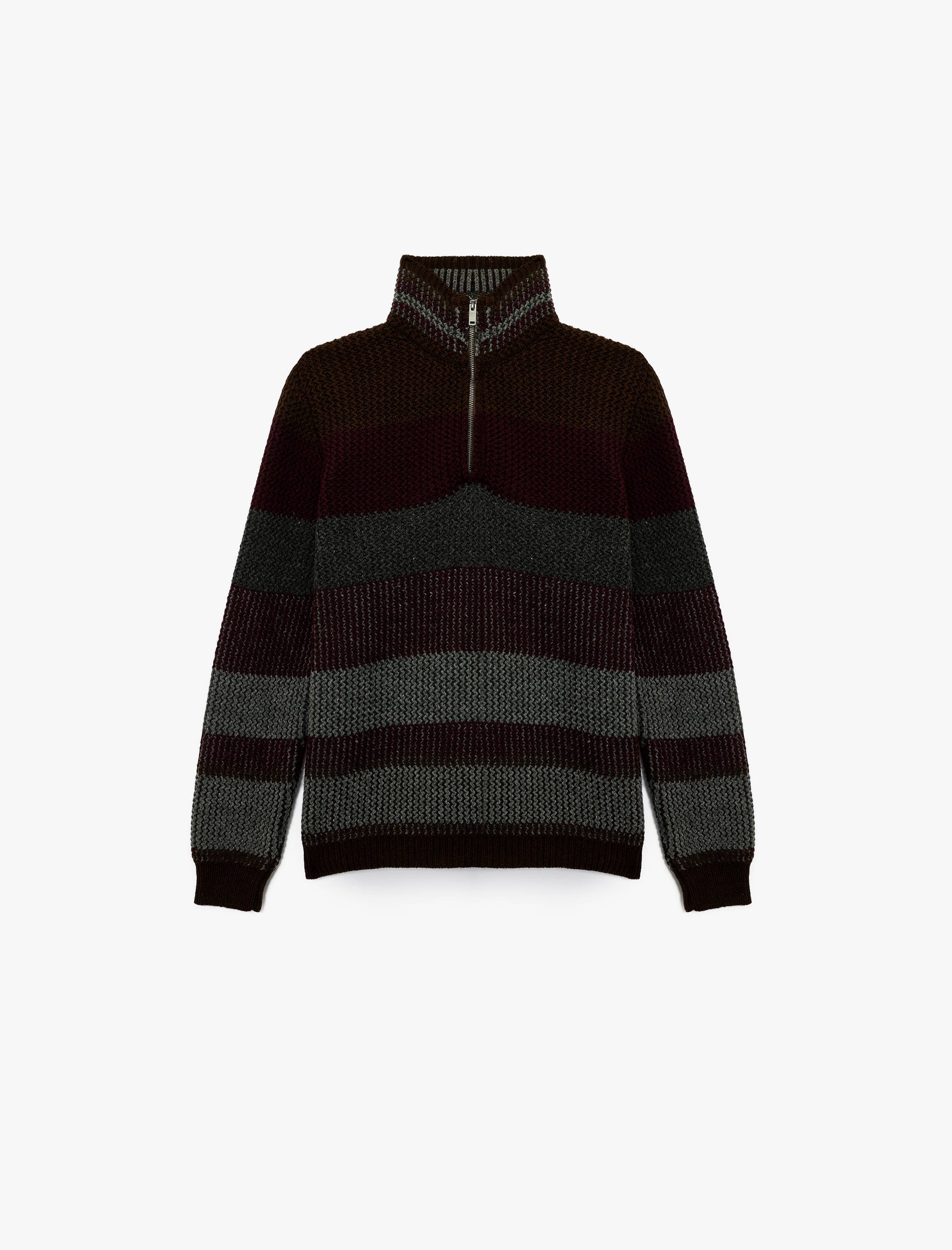   Yarım Fermuarlı Dik Yaka Uzun Kollu Triko Kazak