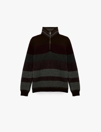 Yarım Fermuarlı Dik Yaka Uzun Kollu Triko Kazak