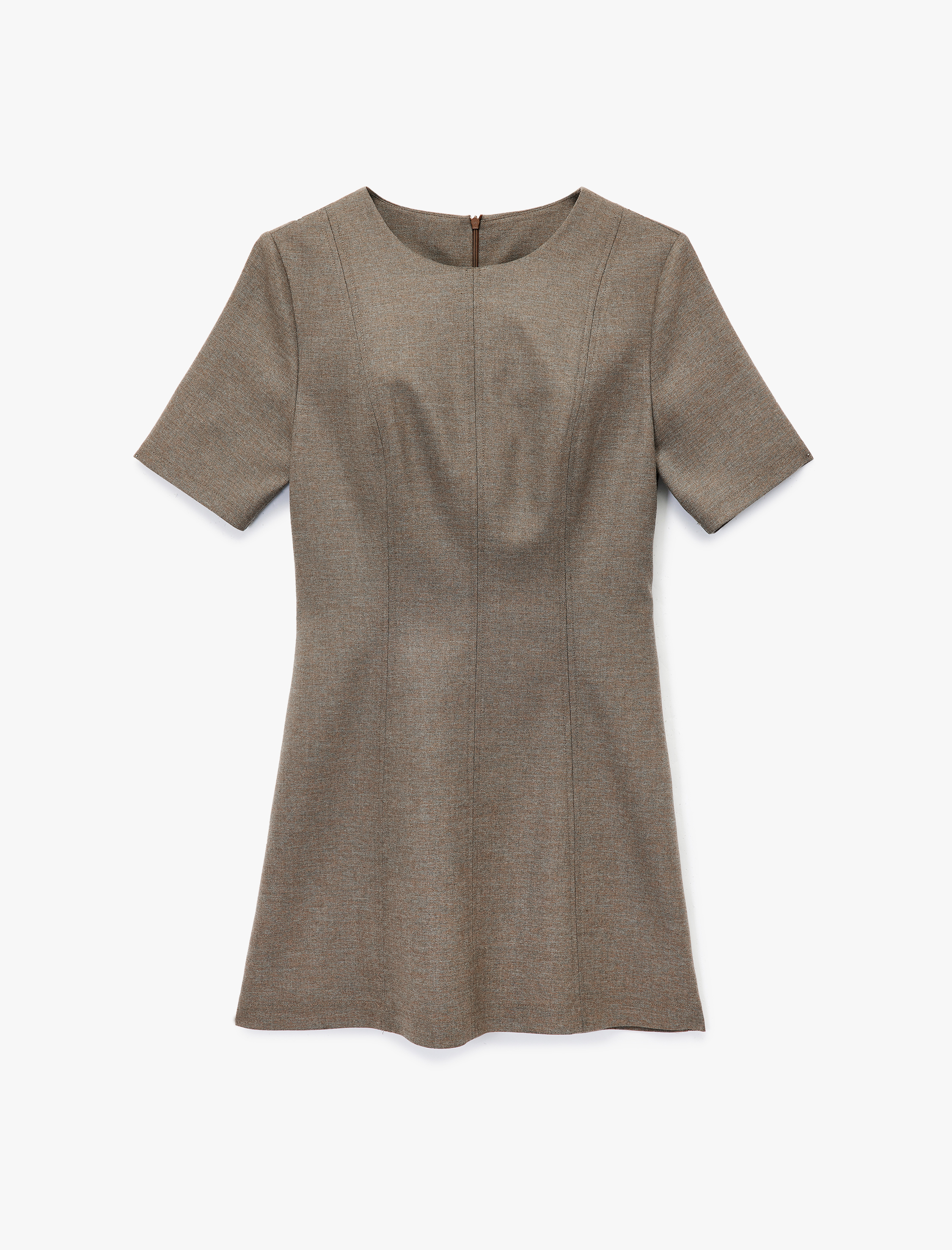   Dikiş Detaylı Bisiklet Yaka Kısa Kollu Viskon Karışımlı Mini Elbise