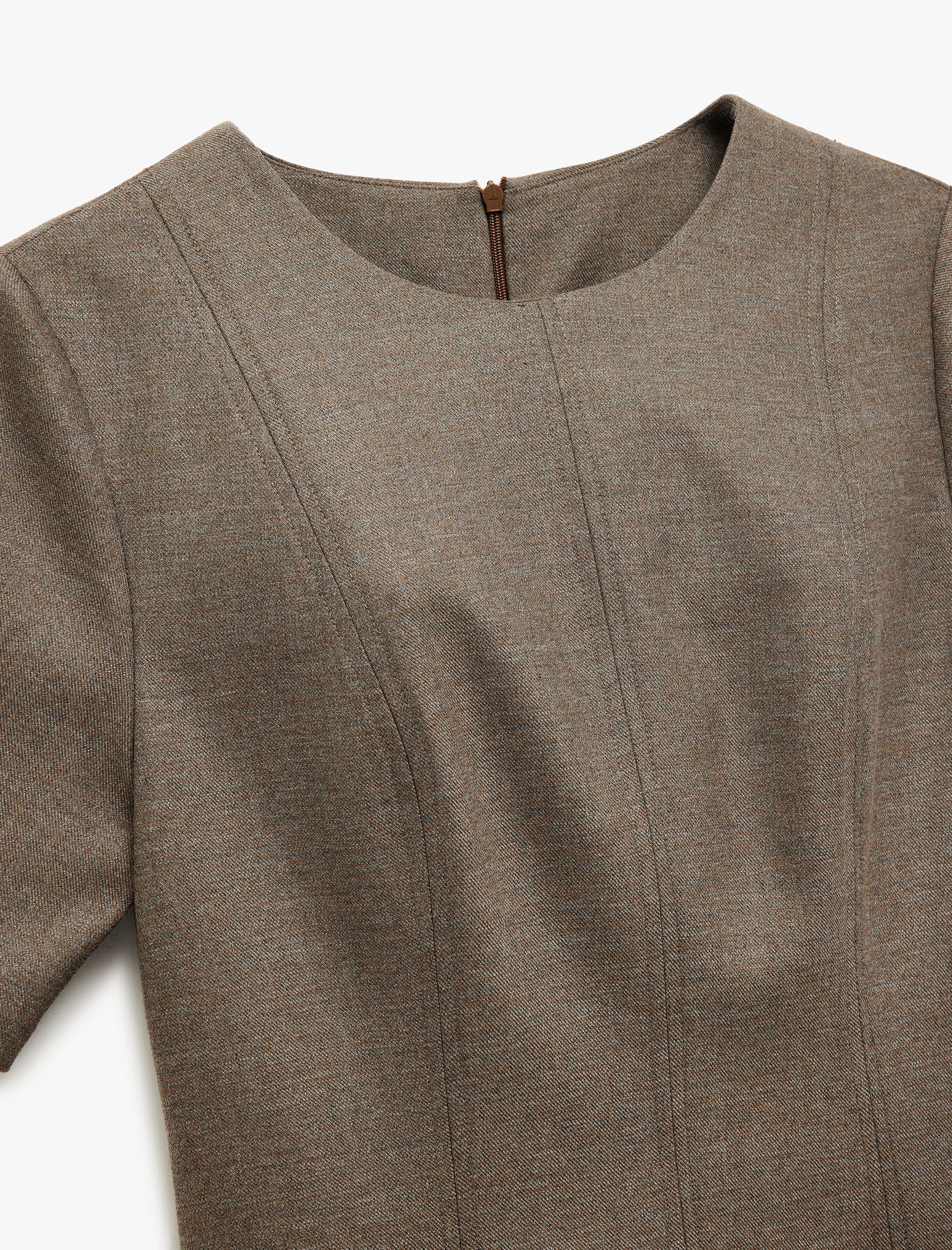   Dikiş Detaylı Bisiklet Yaka Kısa Kollu Viskon Karışımlı Mini Elbise