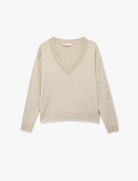 Koton X Melis Ağazat - Uzun Kollu V Yaka Triko Oversize Kazak