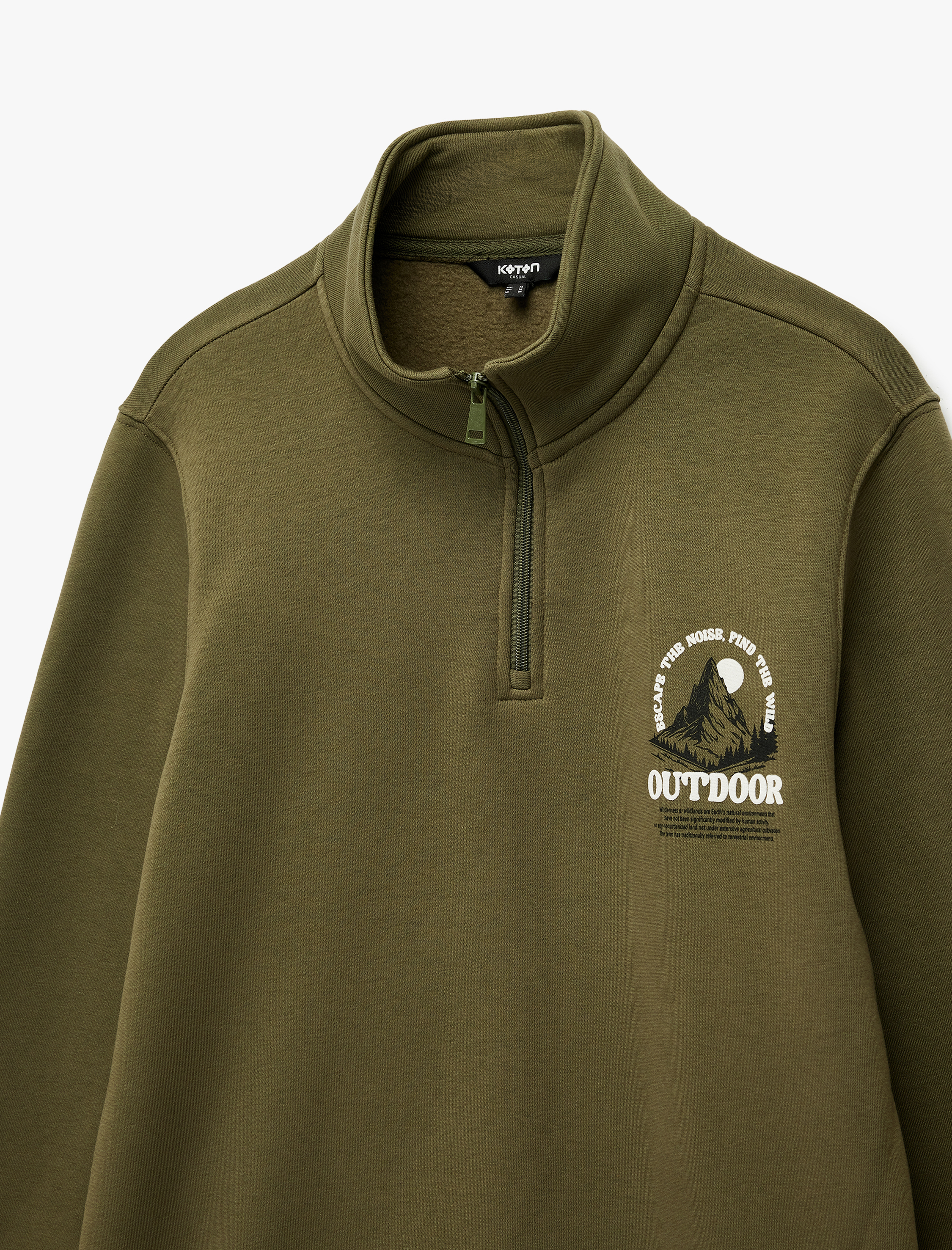   Baskılı Yarım Fermuarlı Şardonlu Uzun Kollu Dik Yaka Sweatshirt