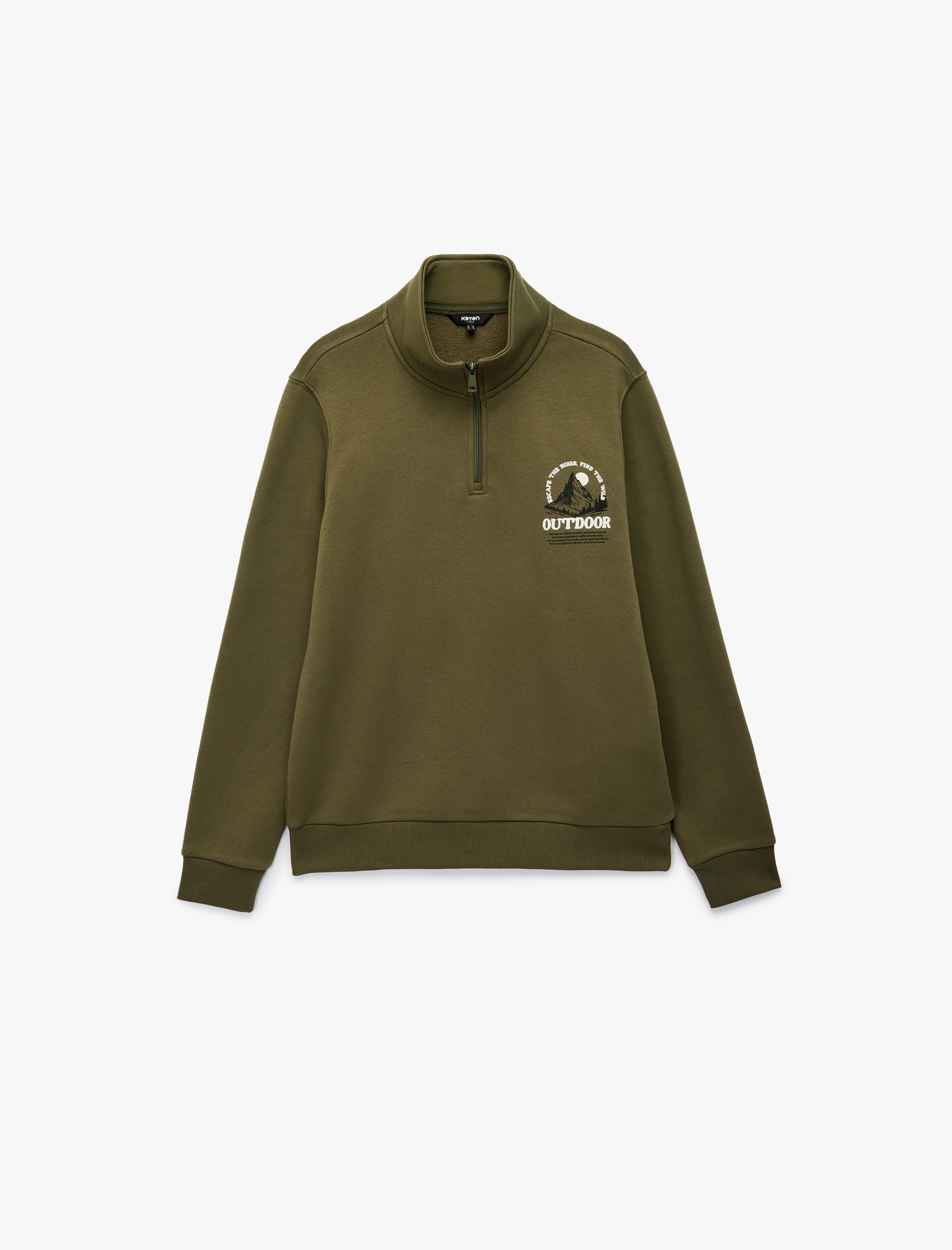   Baskılı Yarım Fermuarlı Şardonlu Uzun Kollu Dik Yaka Sweatshirt