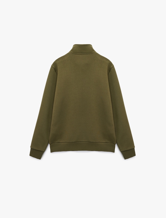  Baskılı Yarım Fermuarlı Şardonlu Uzun Kollu Dik Yaka Sweatshirt