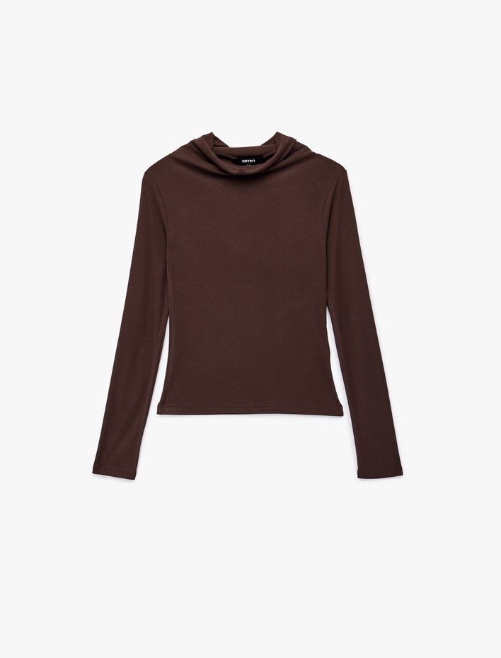  Slim Fit Modal Kumaş Uzun Kollu Dökümlü Dik Yaka Bluz