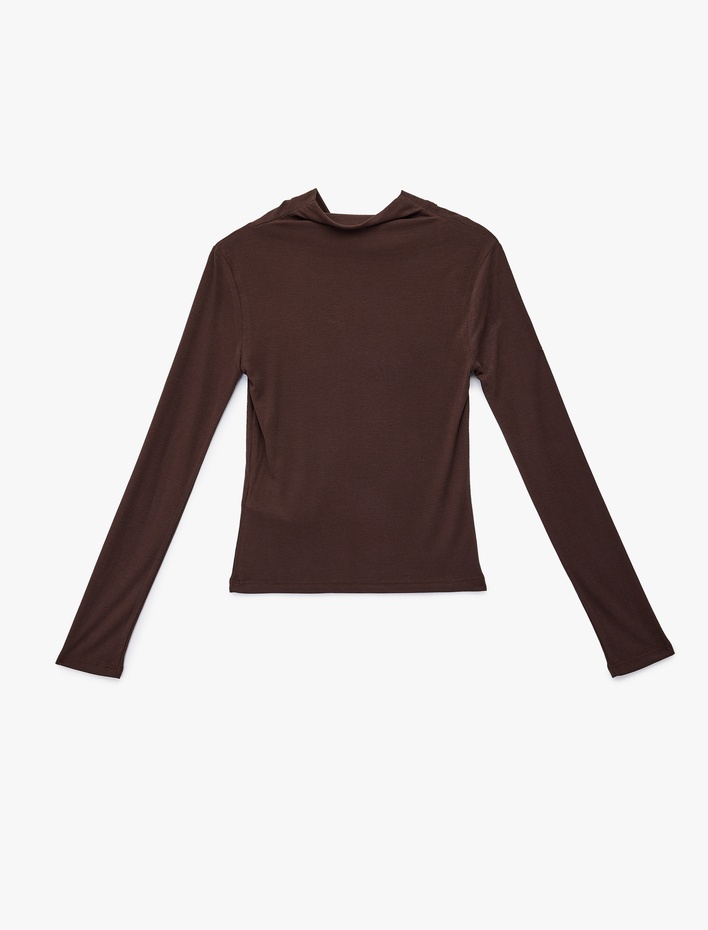  Slim Fit Modal Kumaş Uzun Kollu Dökümlü Dik Yaka Bluz