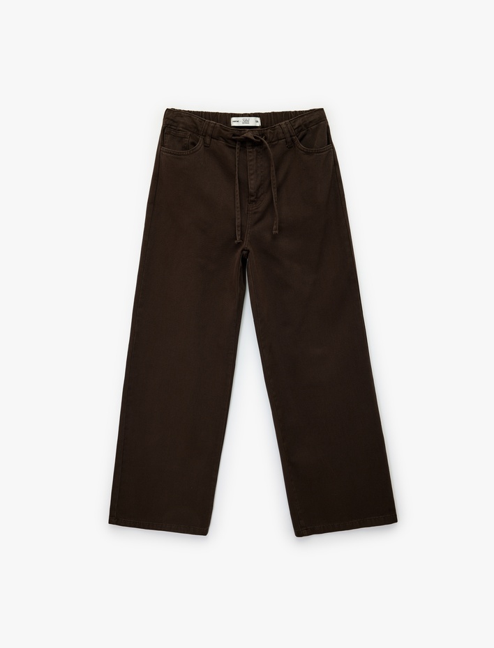  Koton X Sibil Çetinkaya - Beli Bağcıklı Pamuklu Rahat Kalıp Pantolon