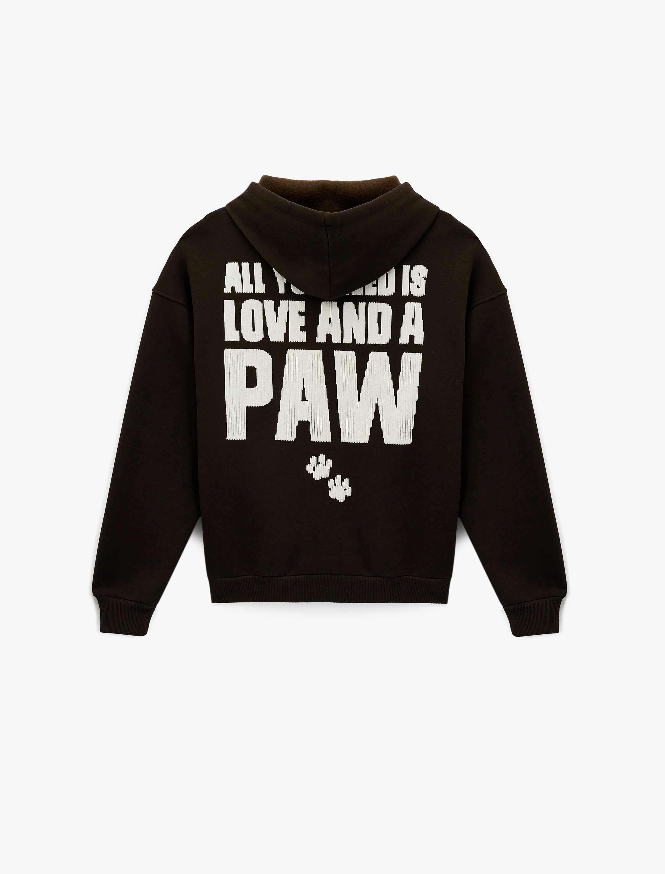   Kapüşonlu Fermuarlı Arkası Kedi Baskılı Kanguru Cepli Oversize Sweatshirt