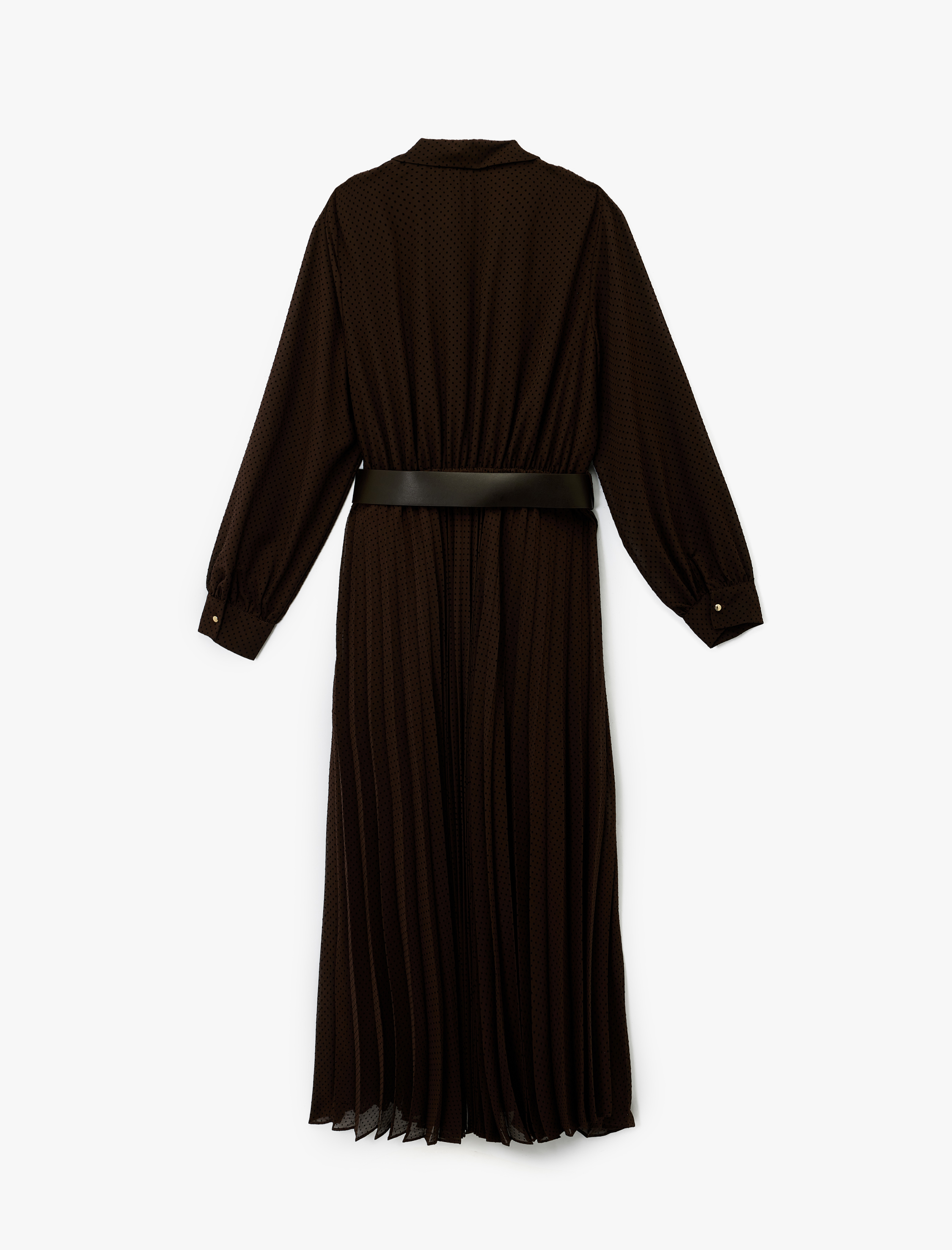   Düğmeli Kemer Detaylı Uzun Kollu Midi Gömlek Elbise