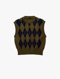 Bisiklet Yaka Baklava Desenli Triko Süveter