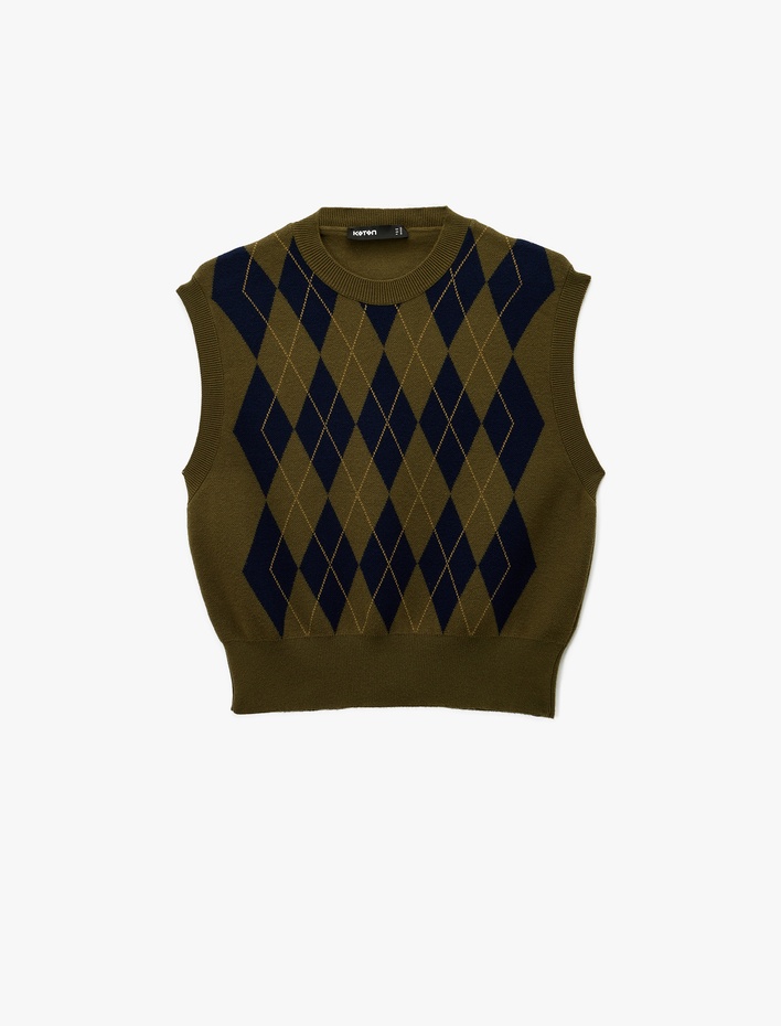  Bisiklet Yaka Baklava Desenli Triko Süveter