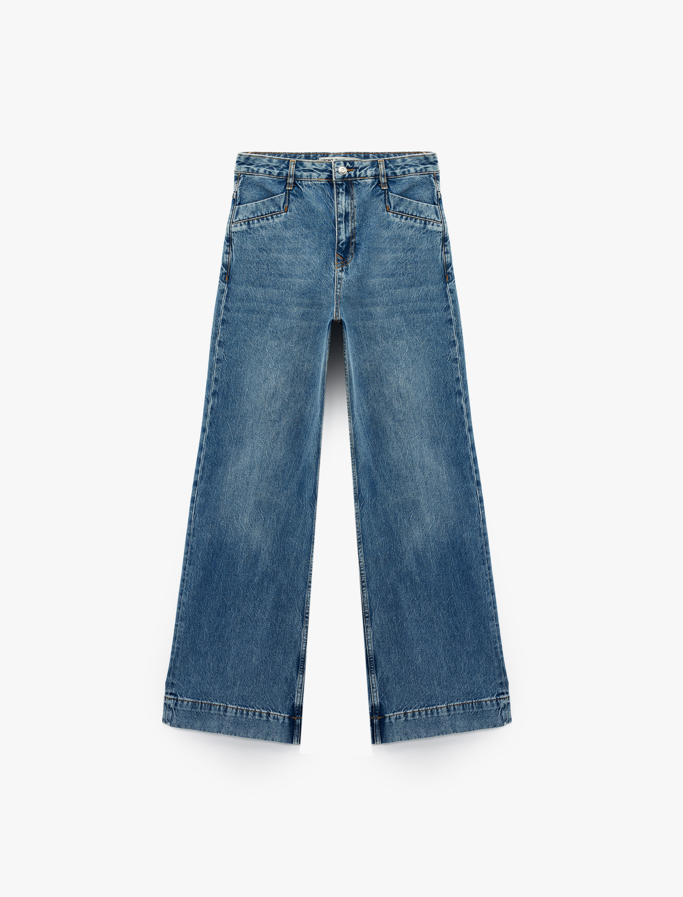   Düğmeli Cepli Regular Fit Pamuklu Geniş Paça Jean Pantolon -  Wide Leg Jeans