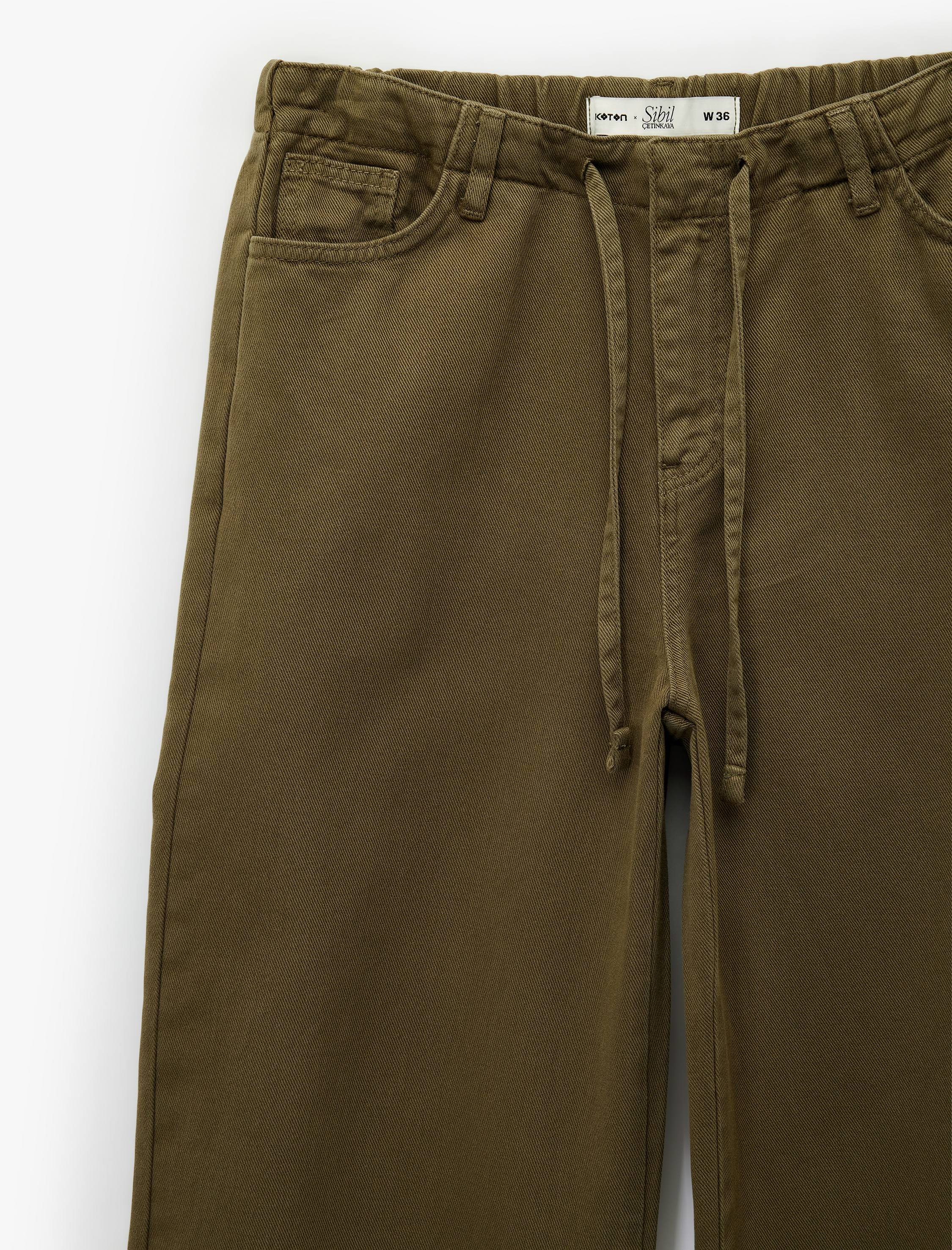   Koton X Sibil Çetinkaya - Rahat Kalıp Beli Bağcıklı Cepli Pantolon - Loose Straight Fit Jean