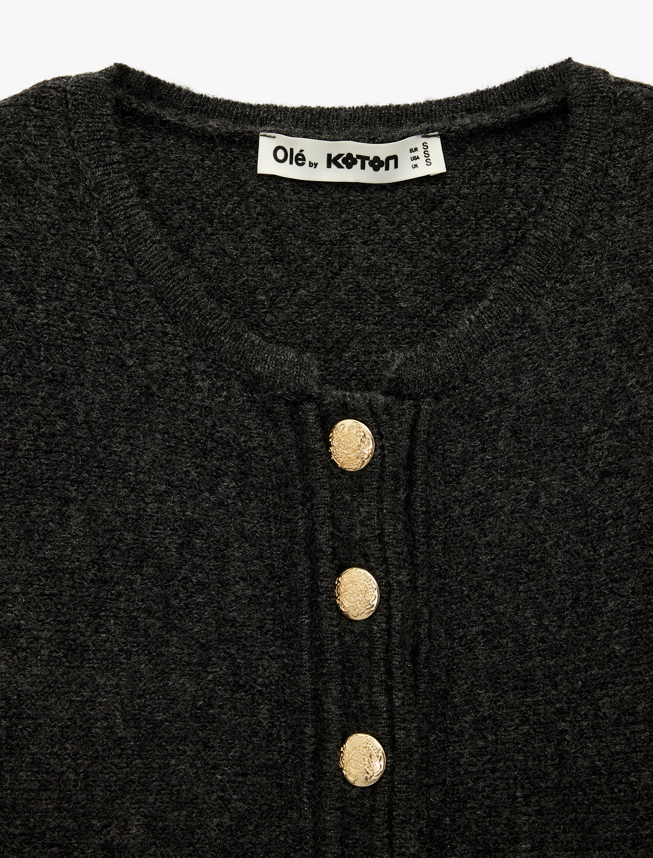   Uzun Kollu Bisiklet Yaka Düğme Detaylı Triko Peplum Hırka