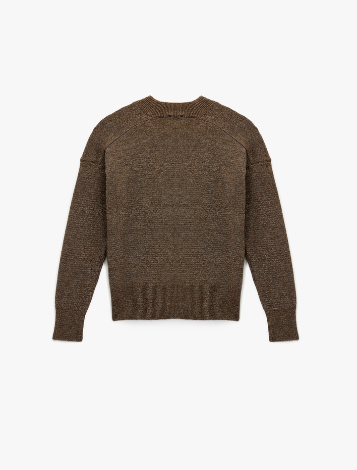  Koton X Şahika Ercümen - Uzun Kollu V Yaka Triko Simli Oversize Kazak