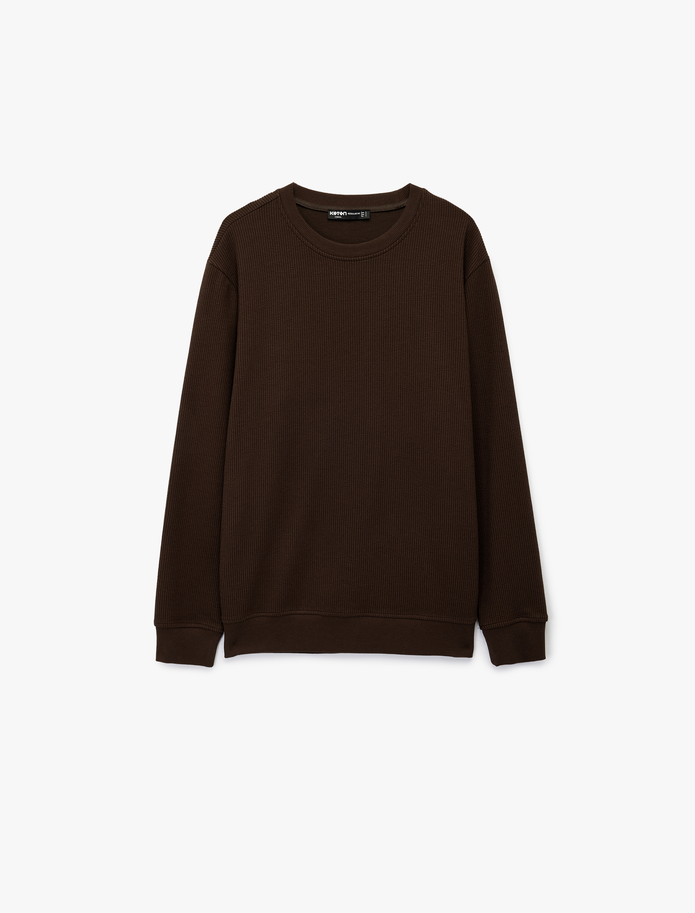   Regular Fit Uzun Kollu Dokulu Basic Bisiklet Yaka Sweatshirt